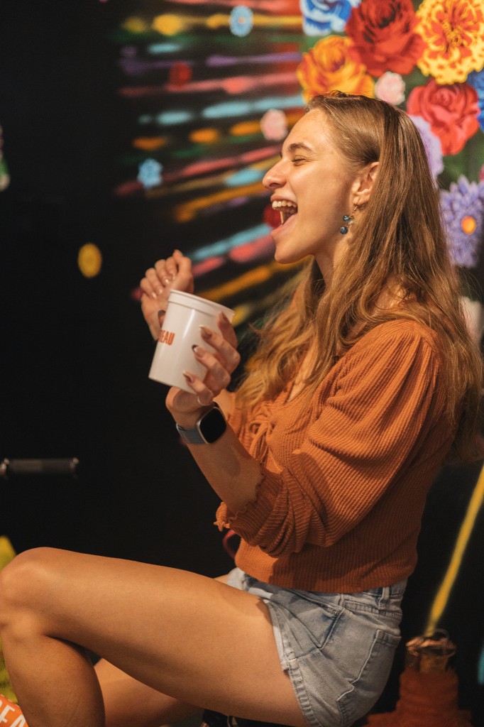 Guest laughing in the cantina
